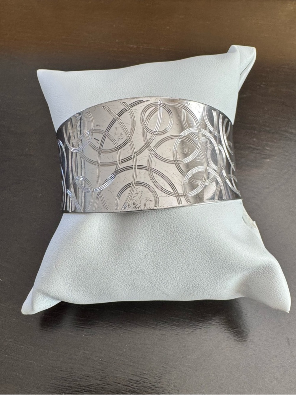 Kitsinian Wide Sterling Silver Cuff Bracelet Engraved Geometric Swirl Design